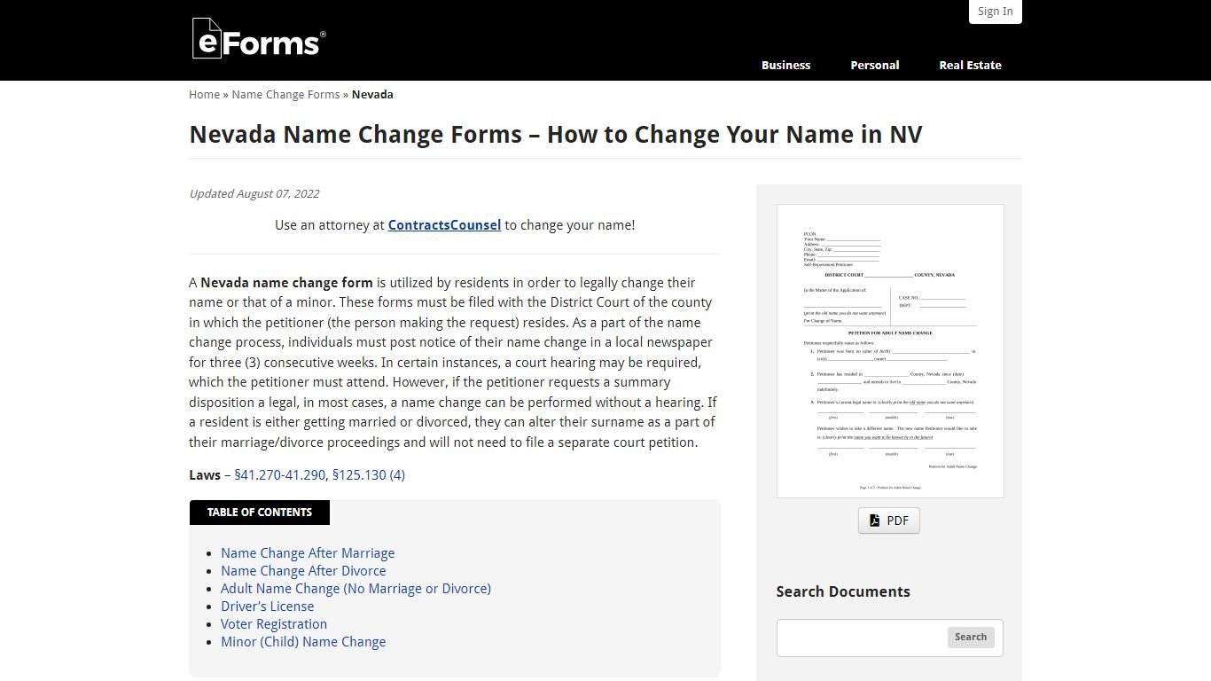 Nevada Name Change Forms – How to Change Your Name in NV