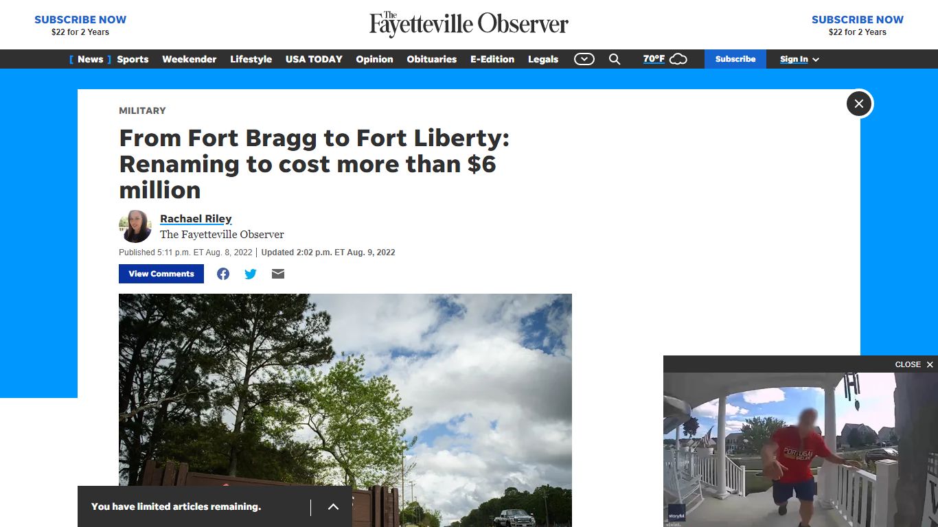 Renaming Fort Bragg to Fort Liberty to cost $6.3 million